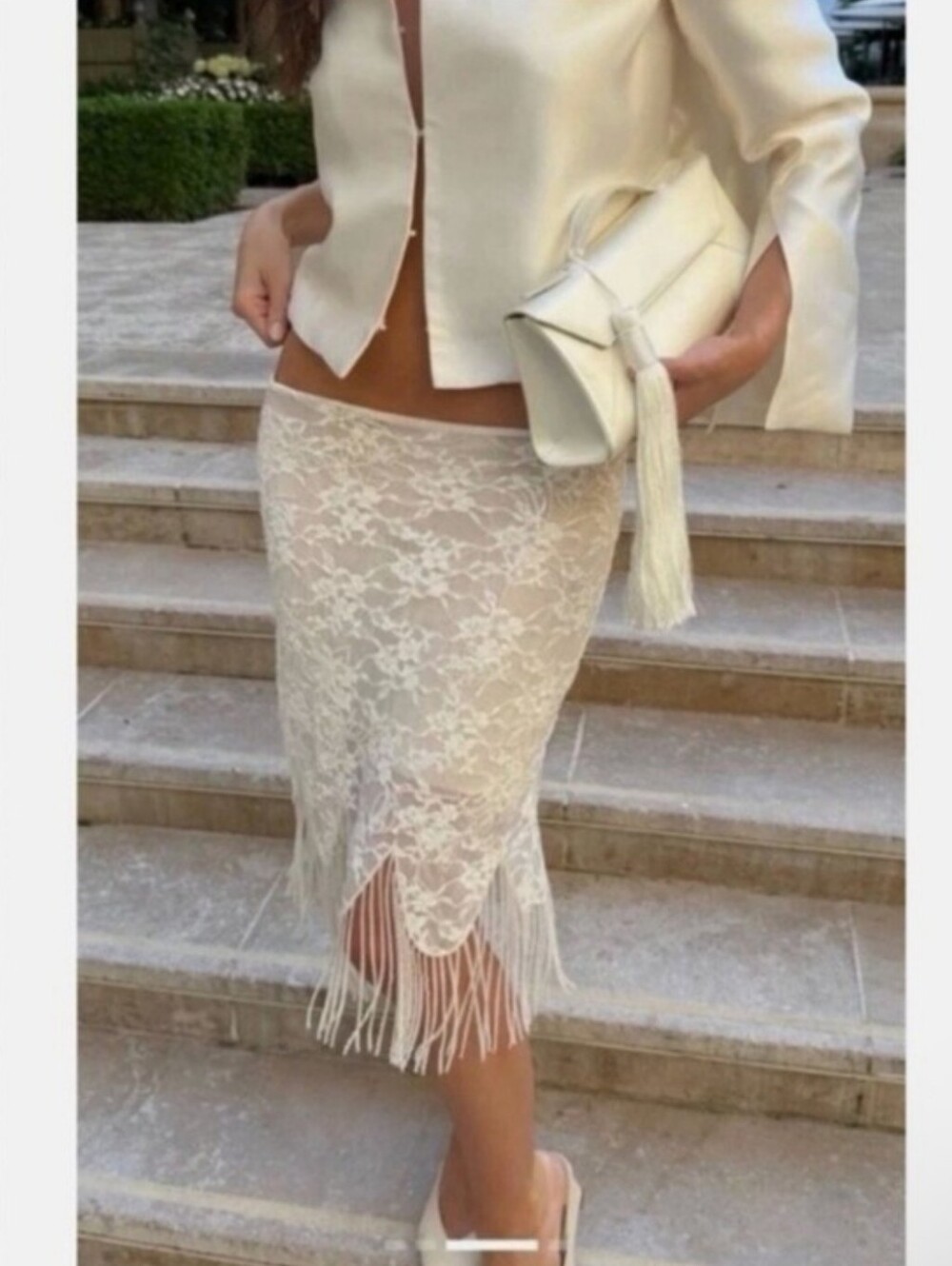 ZARA VIRAL midi fringe skirt with beaded detail Size M